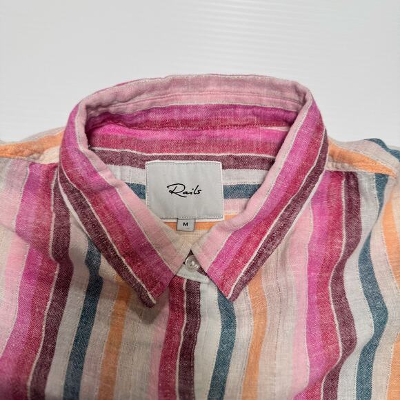 Rails Amelie Avila Stripe Linen Blend Button Down Shirt Women’s Medium Resort - Picture 12 of 16